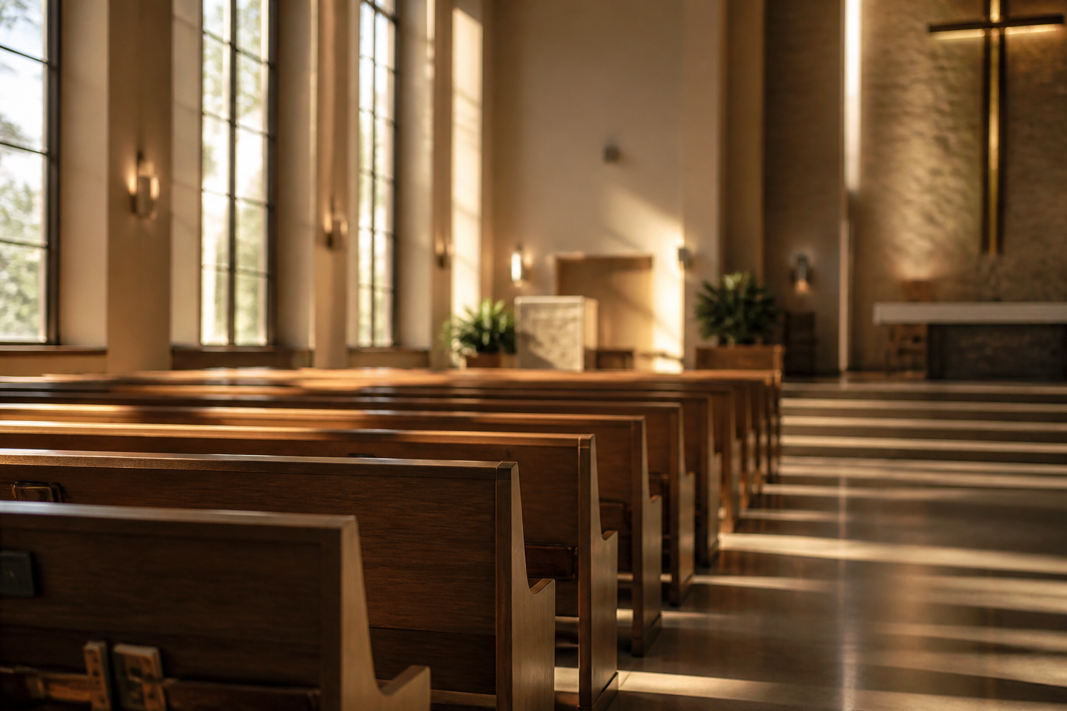 Interior de uma igreja, evocando o contexto comunitário do ministério